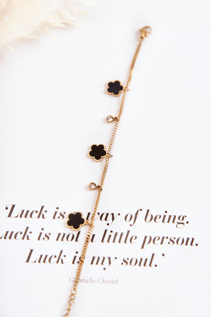 Glam Chic Bracelet on a chain with flowers gold-black