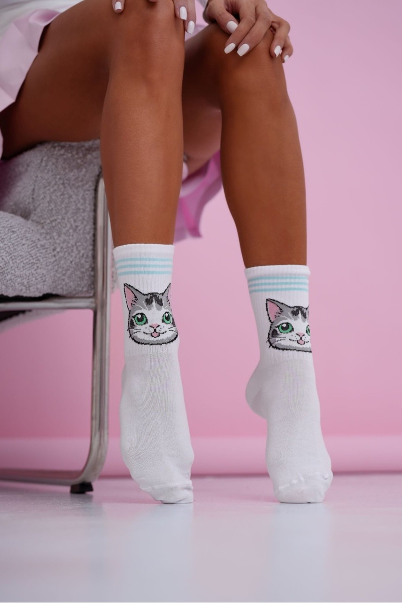 Дамски чорапи Милена със сини райета и котка