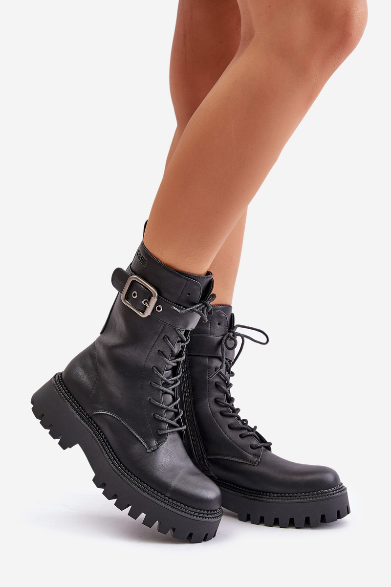Insulated ankle boots workers with buckle Big Star black