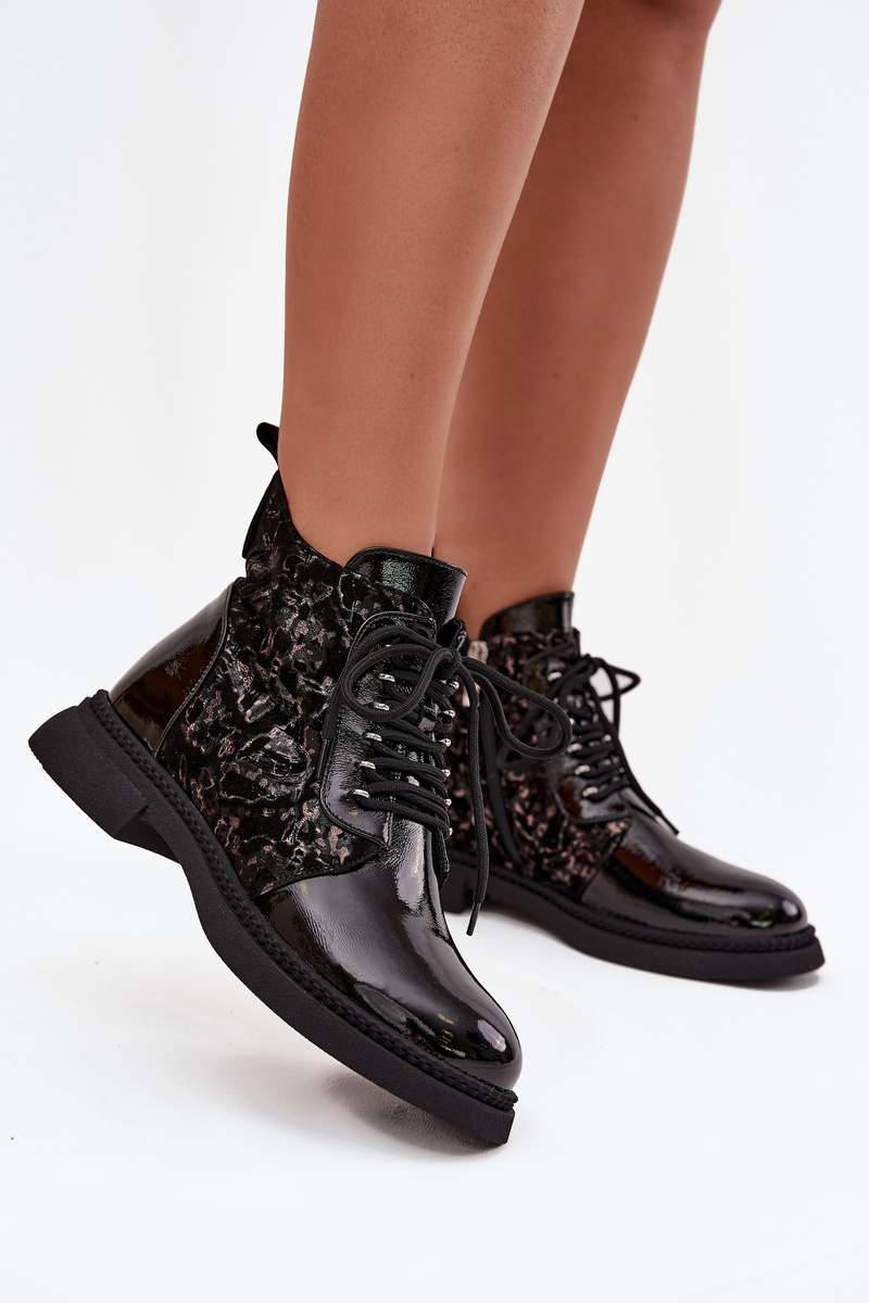 S. BARSKI Лакирани дамски боти с подплата D&A