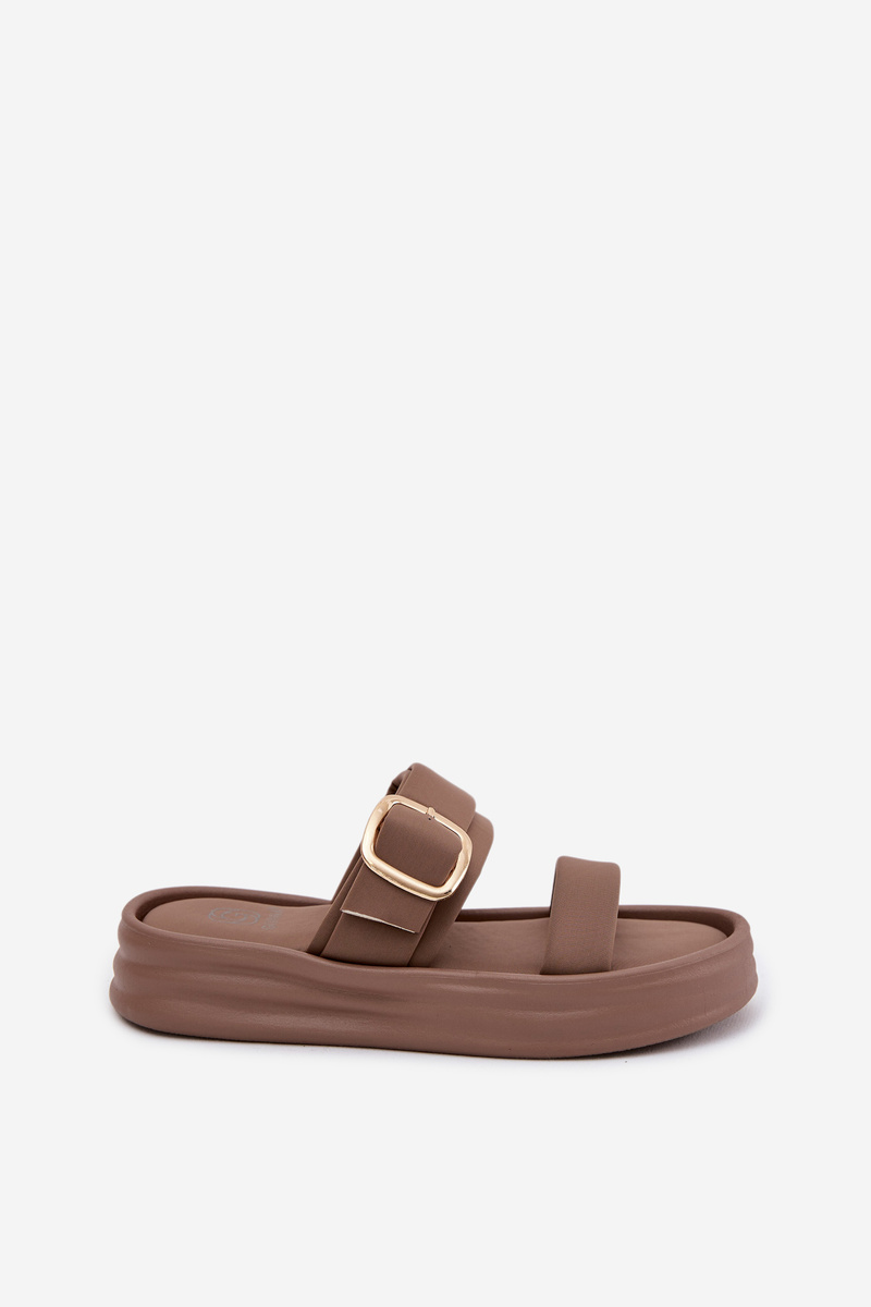 Дамски джапанки на платформа със златна катарама