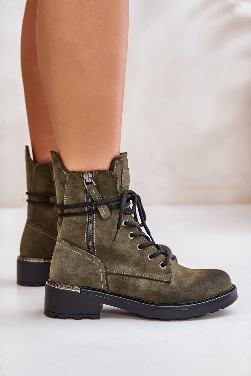 High ankle boots with zippers green Maisa