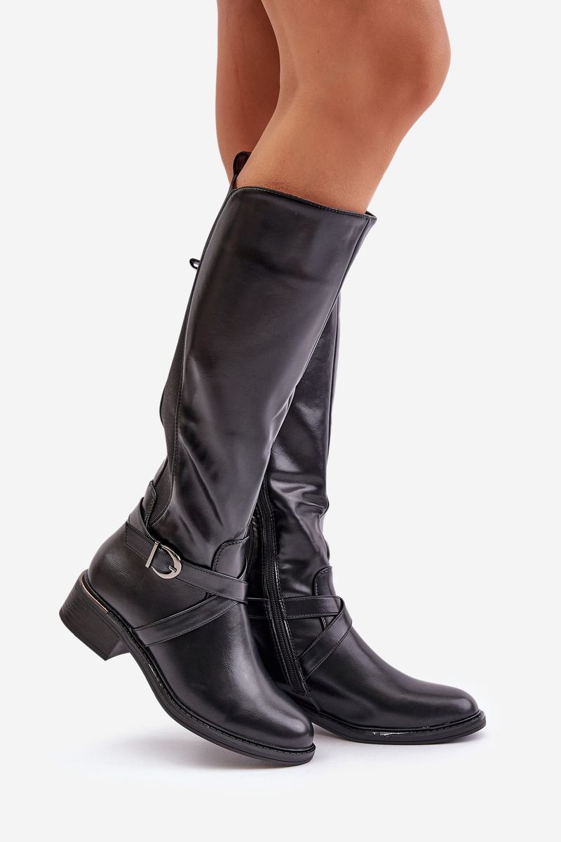 Insulated over-the-knee boots with zip buckle black Seavella