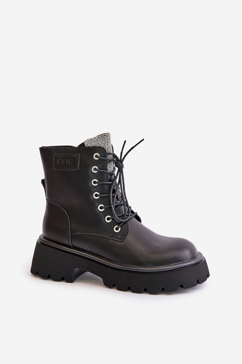 Women&#039;s Insulated Leather Ankle Boots Workery with GOE Crystals Black