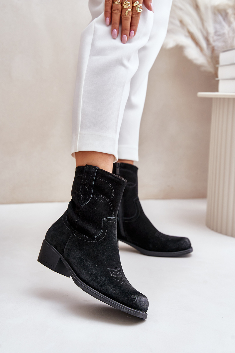 Suede ankle boots cowgirls women's low-heeled insulated sergio leone black