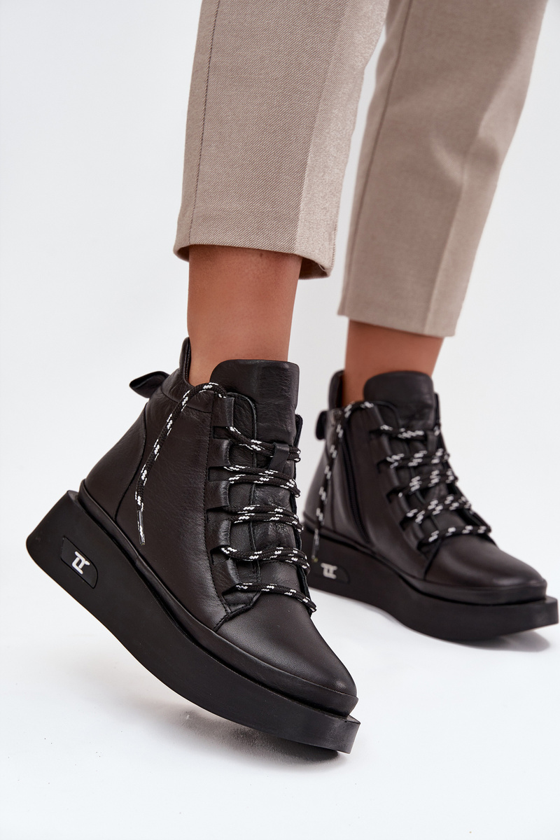 Кожени дамски боти на платформа с подплата Artiker