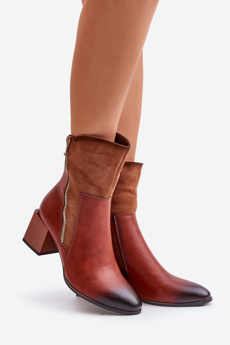 Insulated women's ankle boots on heel brown relabina