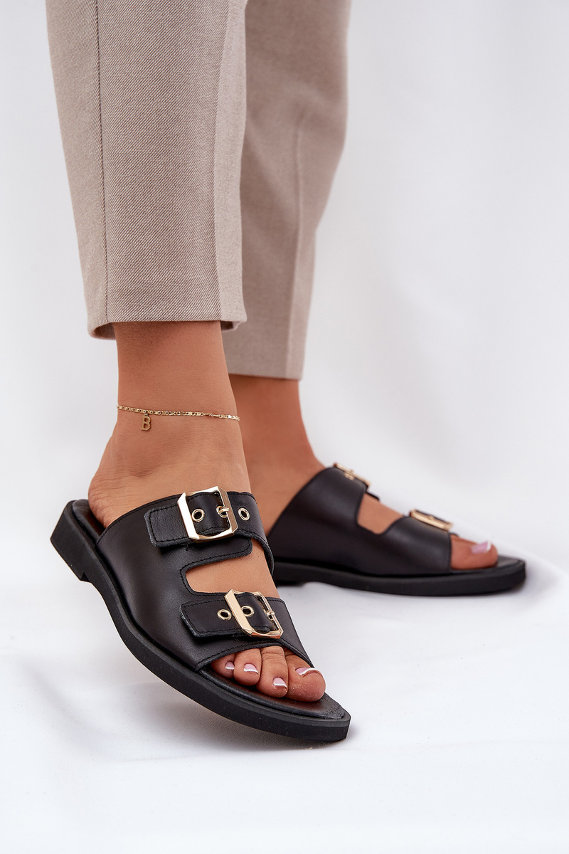 Zazoo Кожени Плоски Сандали С Катарами Зазу 3020 Черни