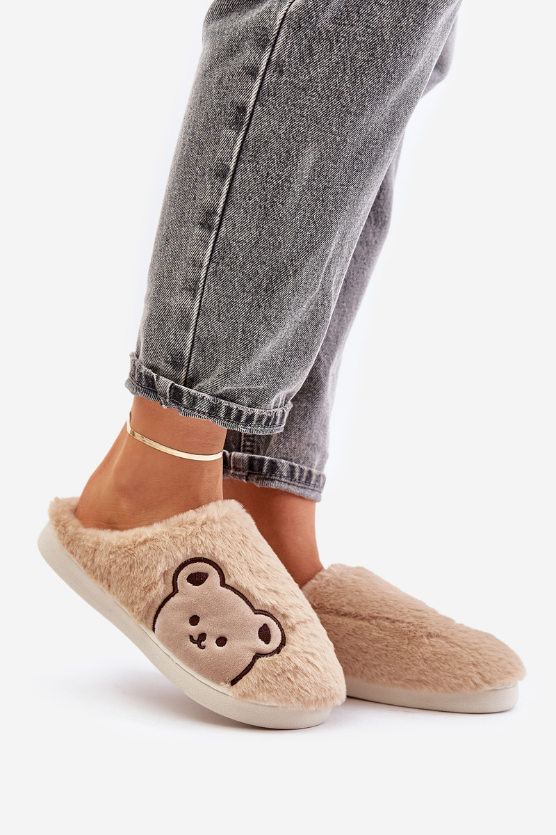 Women&#039;s fluffy slippers with teddy bear beige Fiorinella