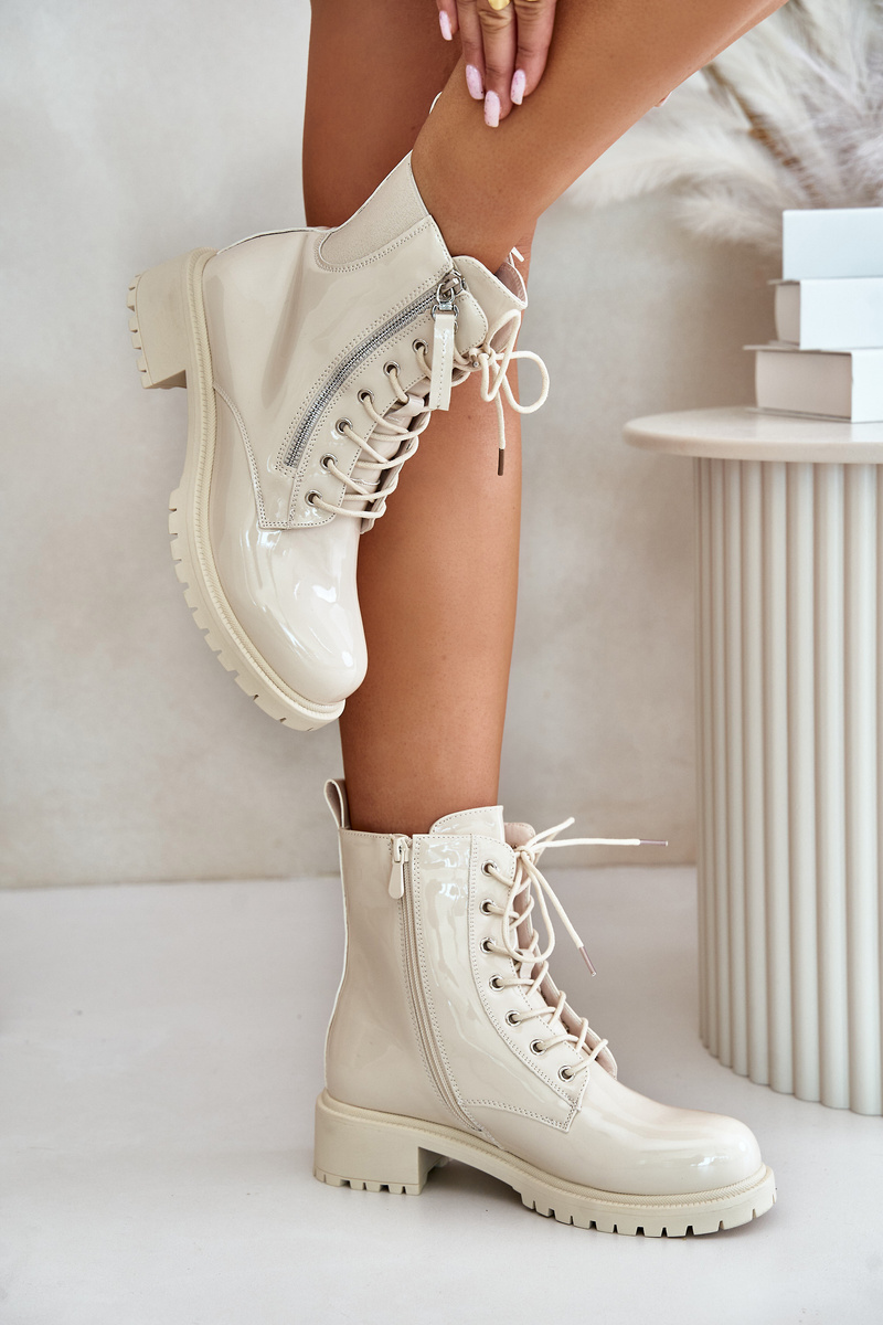 Lacquered ankle boots Workery with zip insulated beige Ravanthia