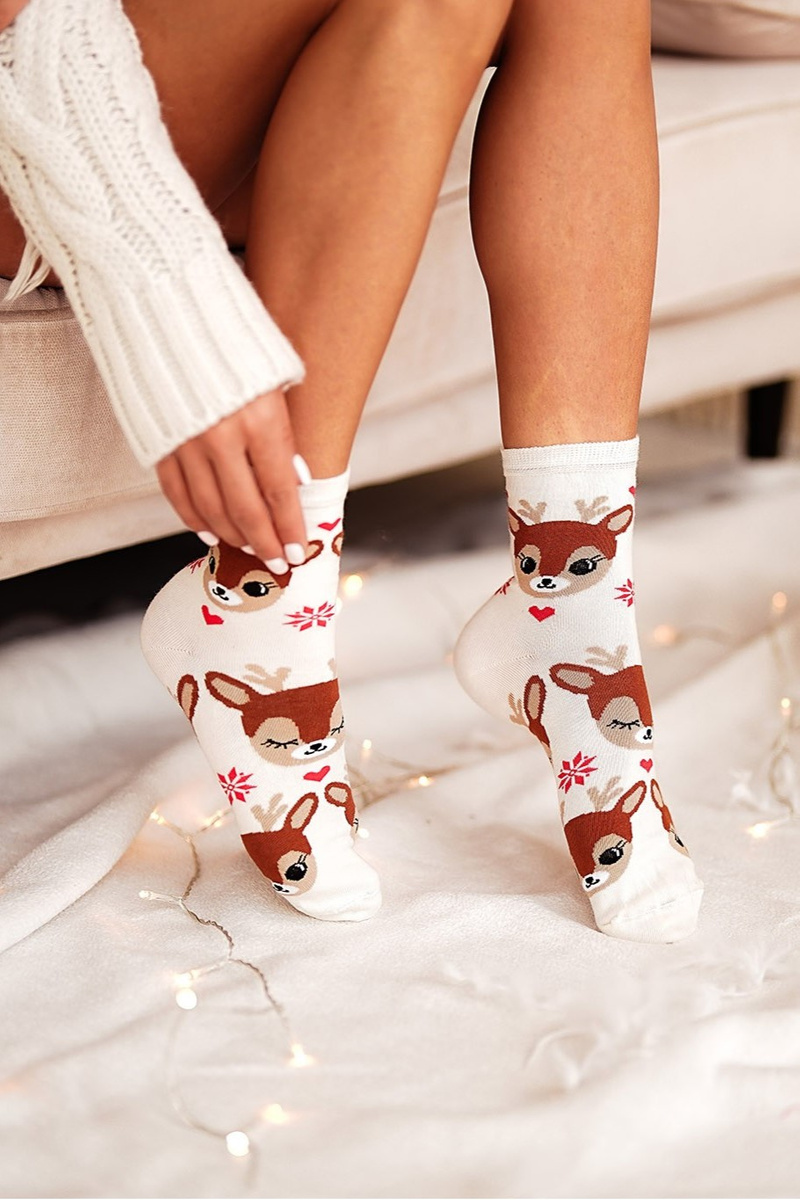 Milena Christmas Women's Socks Reindeer Ecru