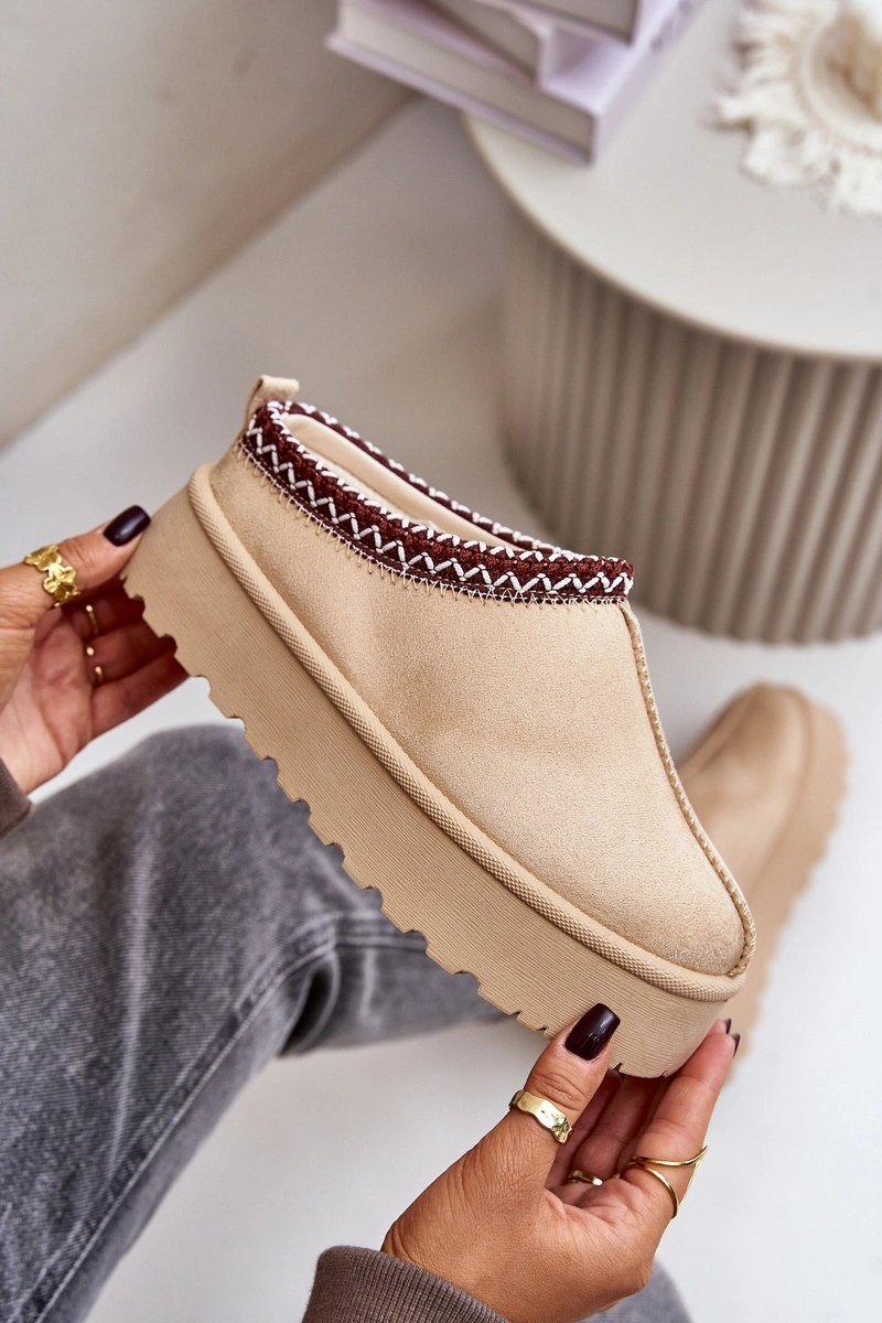 Low women&#039;s snow boots with platform embroidery light beige Narirya
