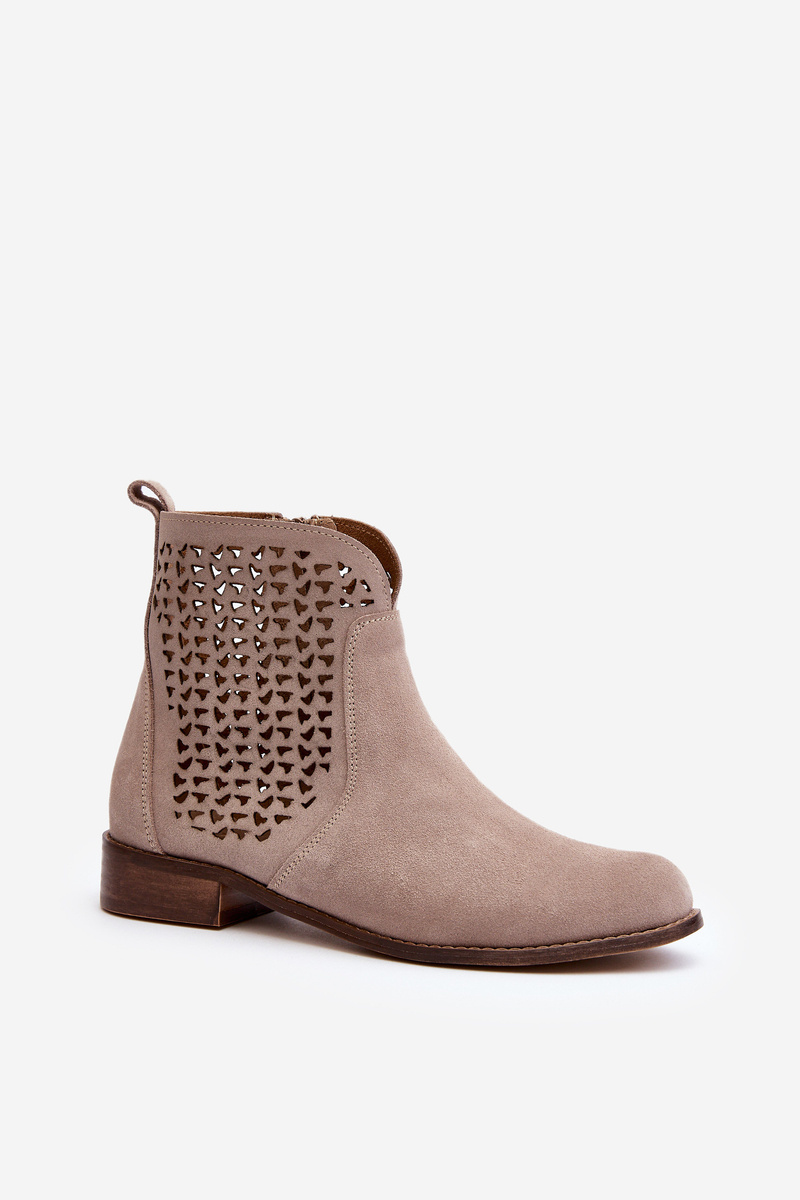 Zazoo 2791 Suede Openwork Boots Beige