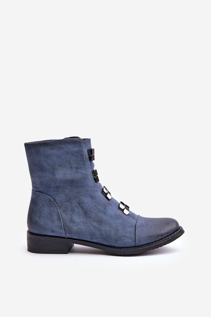 Insulated women's ankle boots with zip blue Evalith