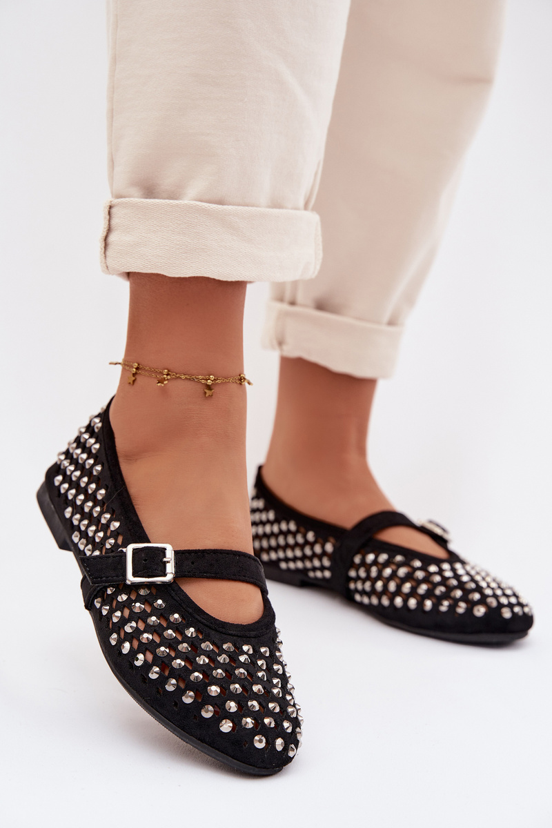 Дамски балерини с кристали и презрамка