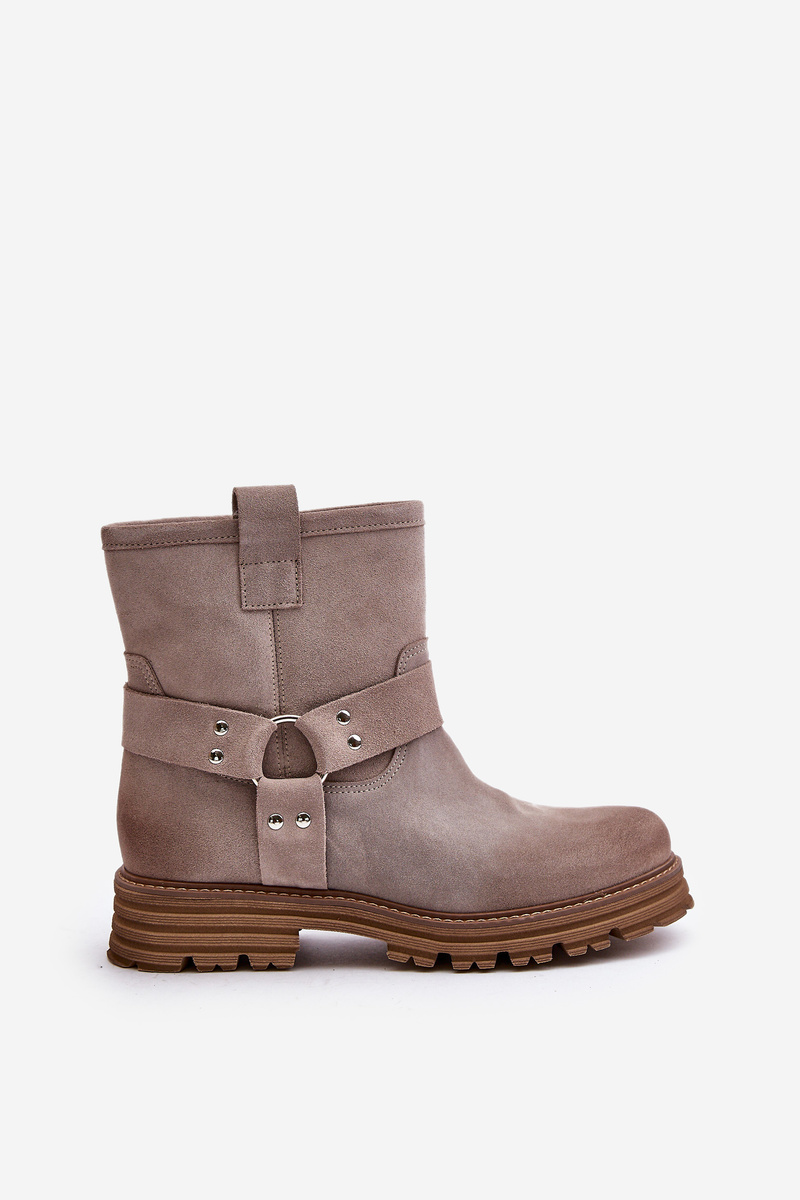 Suede women's ankle boots with flat heel Lewski Cappuccino