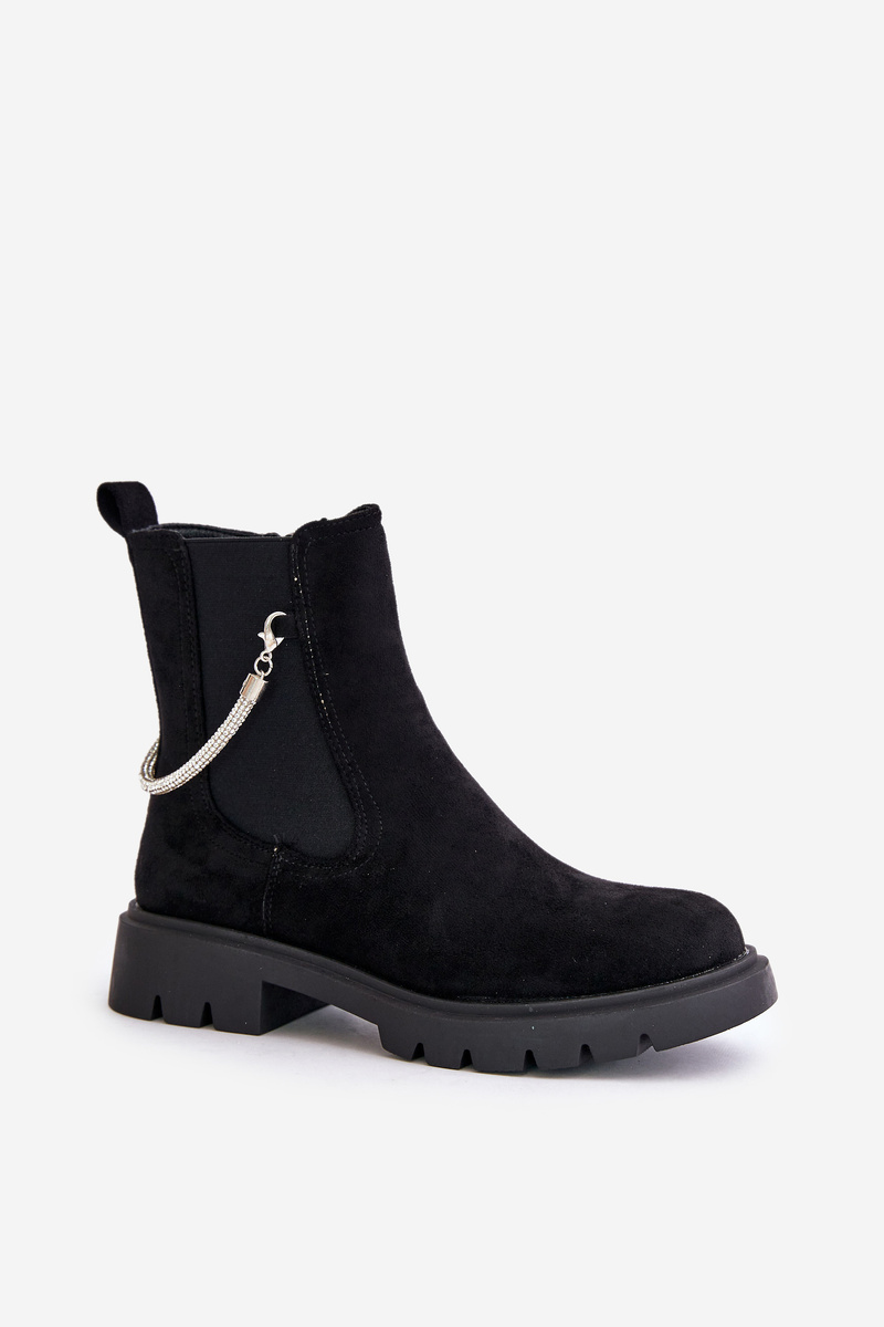 Insulated ankle boots with zipper with decorative strap black Labenne