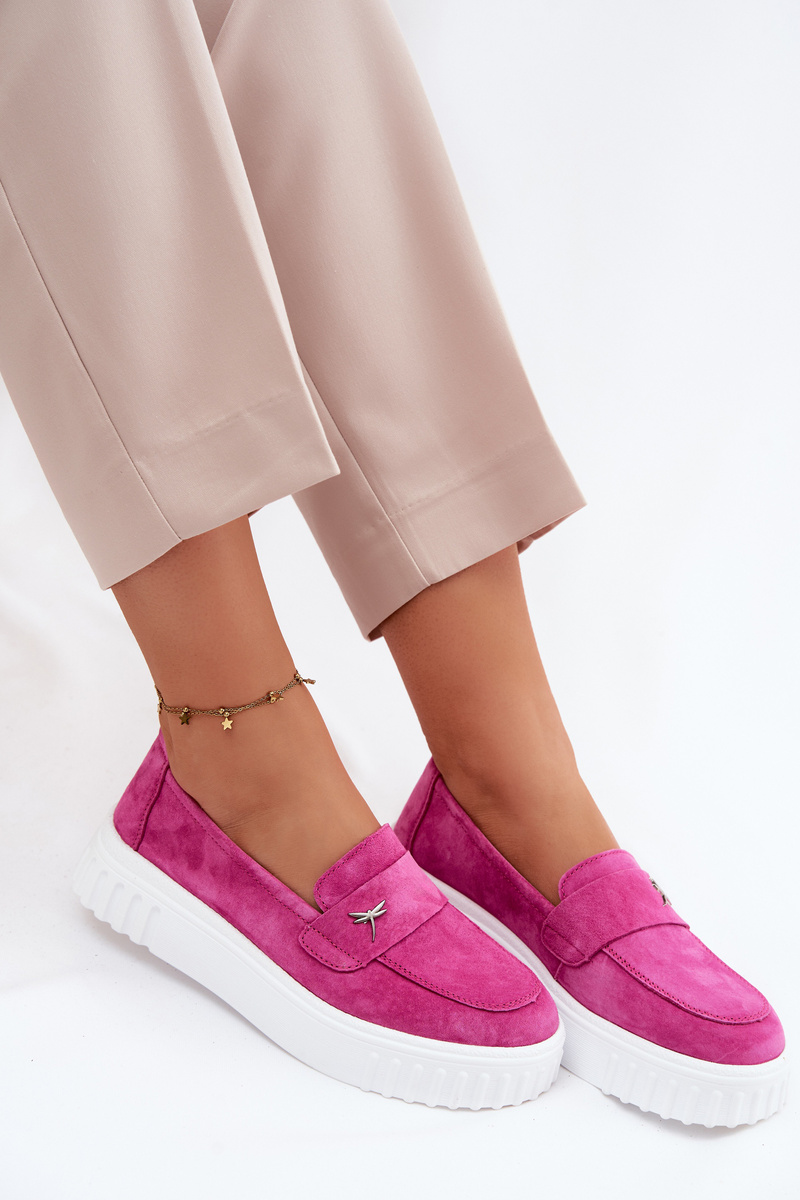 Kožené semišové slip-on topánky na platforme, Vinceza Fuchsia