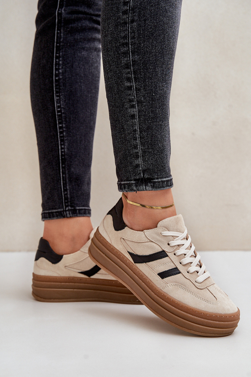 Suede Platform Sneakers Beige Zazoo N1176