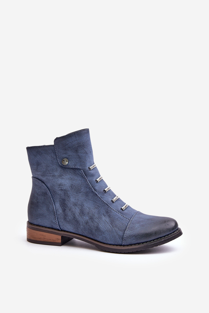 Insulated women's ankle boots with a flat heel blue labise
