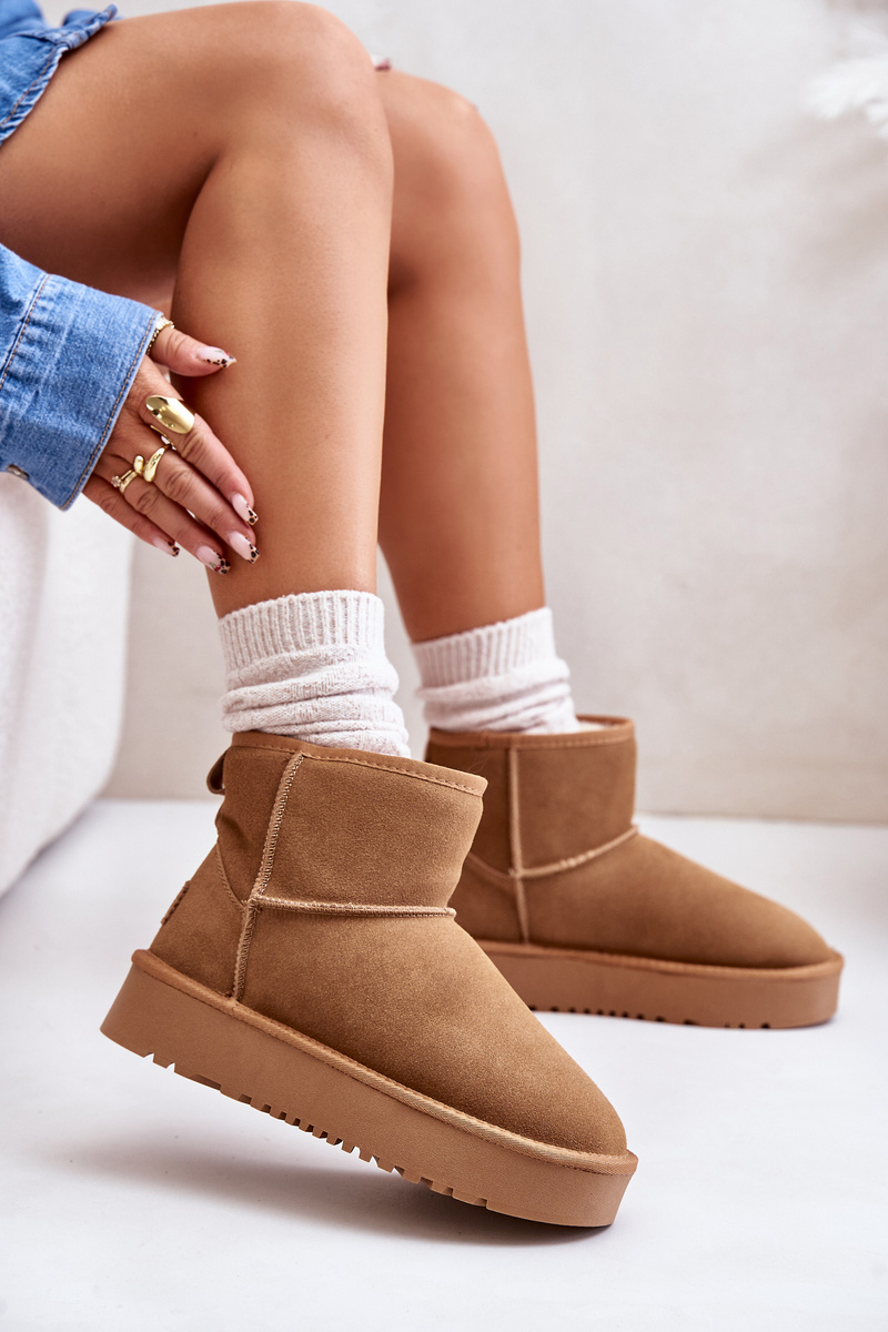 Leather suede snow boots on a platform above the ankles Camel Rianaella