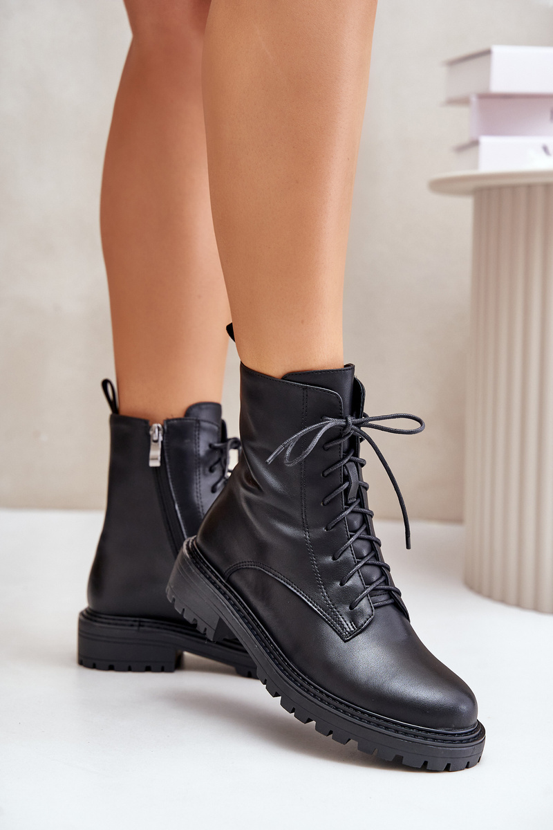 Leather ankle boots Worker insulated with zip black Elosie