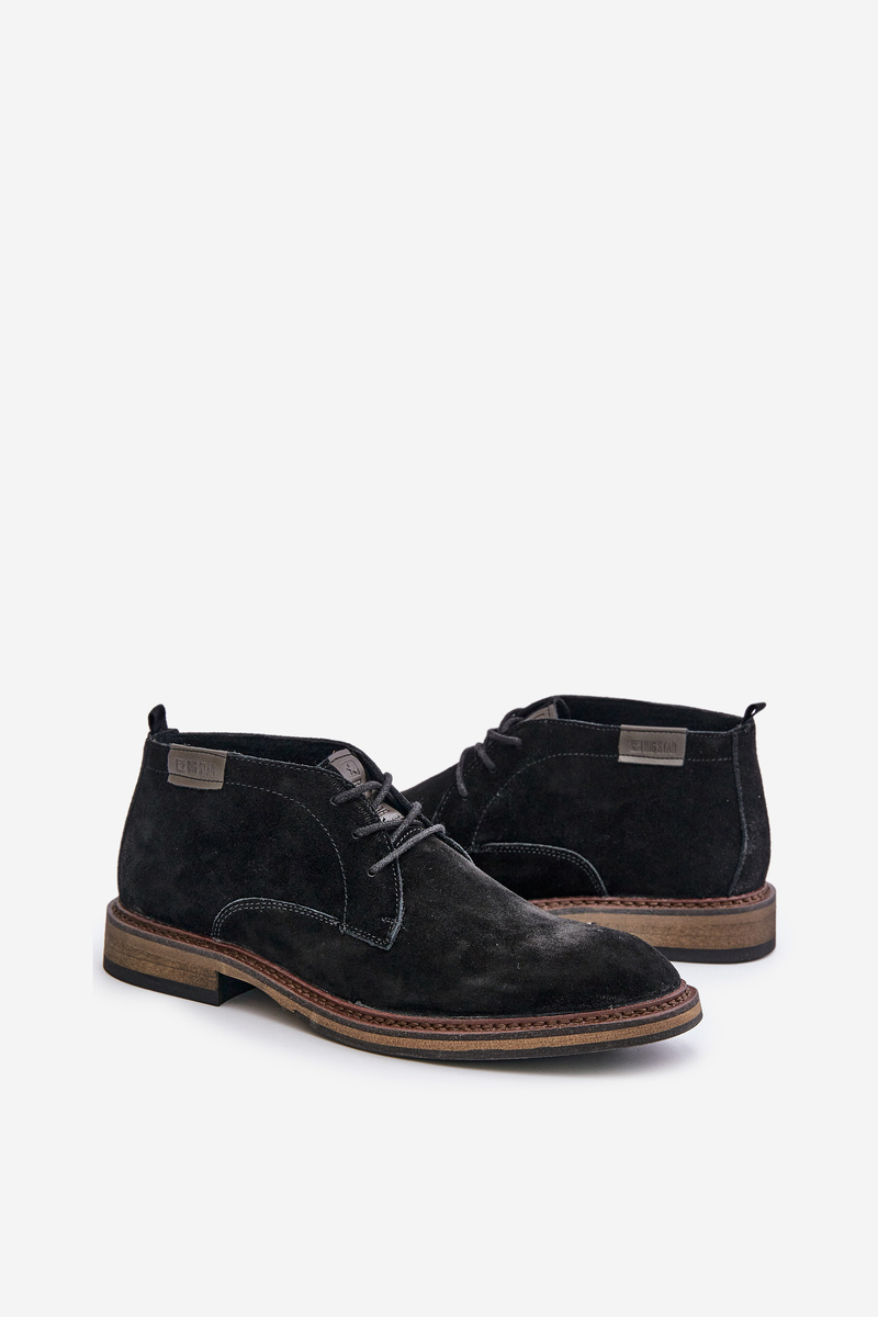 BIG STAR SHOES Semišové Pánske Čižmy Na Šnurovanie Čierne Big Star