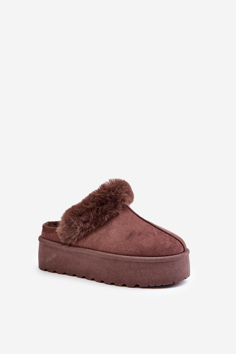 Women&#039;s platform slippers with fur brown Linaris