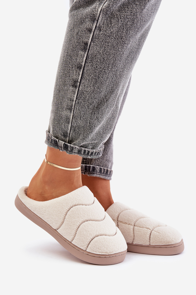 Futrzane Warm women&#039;s slippers beige Vamirae