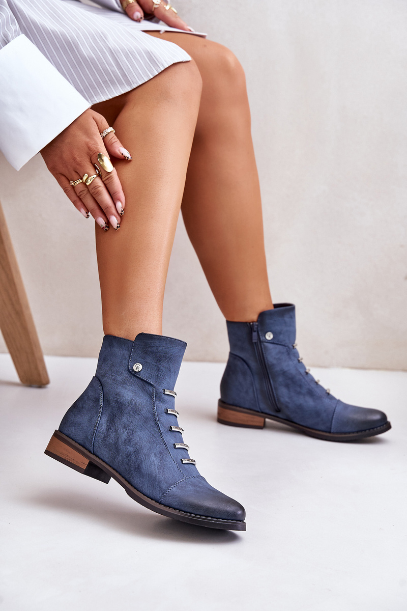 Insulated women's ankle boots with a flat heel blue labise