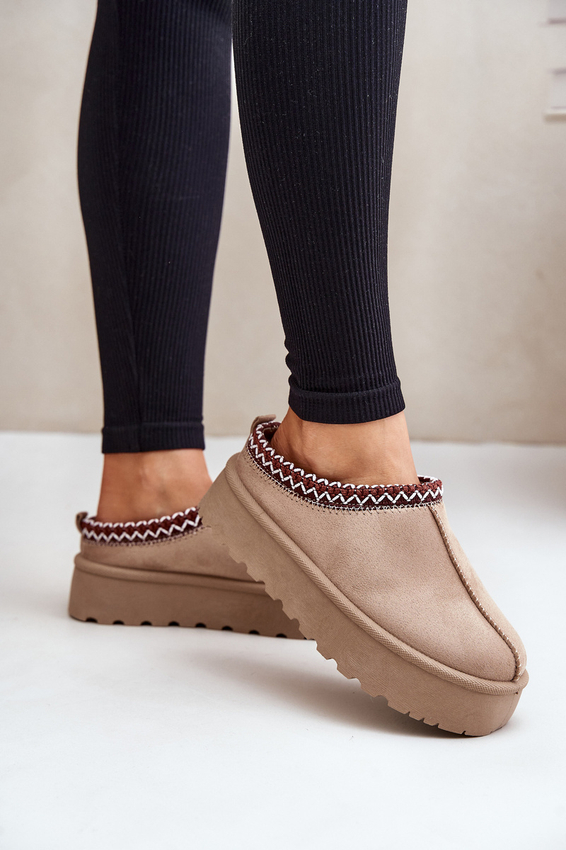 Low women&#039;s snow boots with platform embroidery light beige Narirya