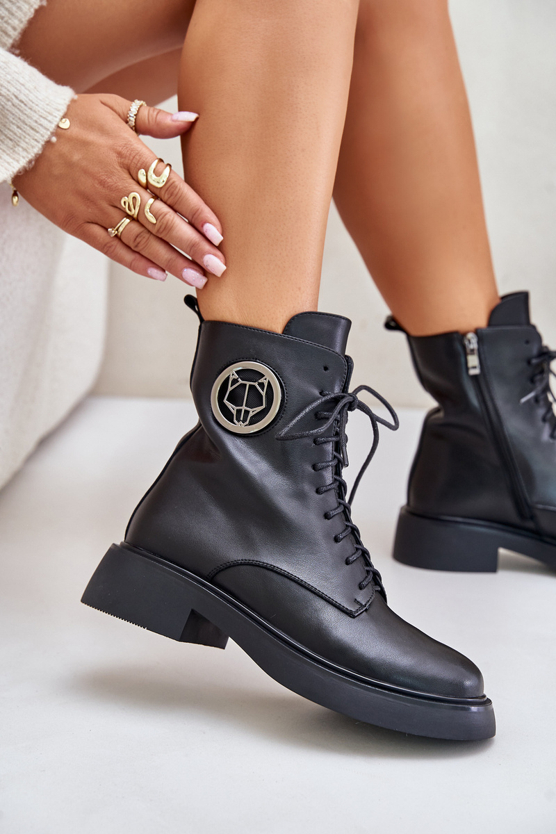 Leather ankle boots Worker insulated with zipper with black Lorevine decoration