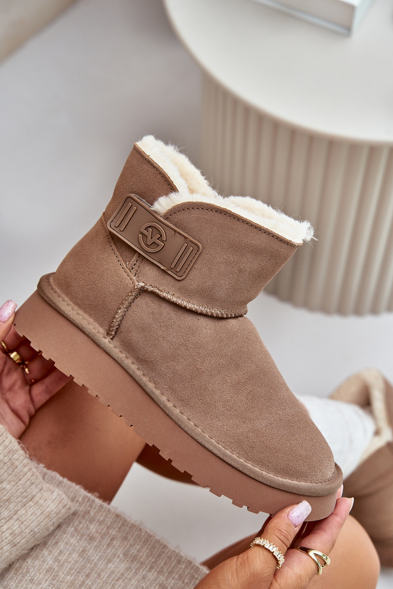 Leather suede snow boots with fur Vinceza beige