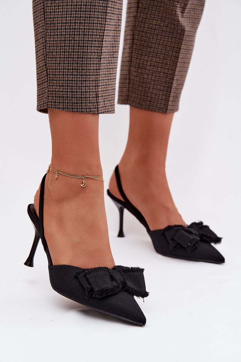 Boto Дамски сандали на ток с панделка Черни Hestia