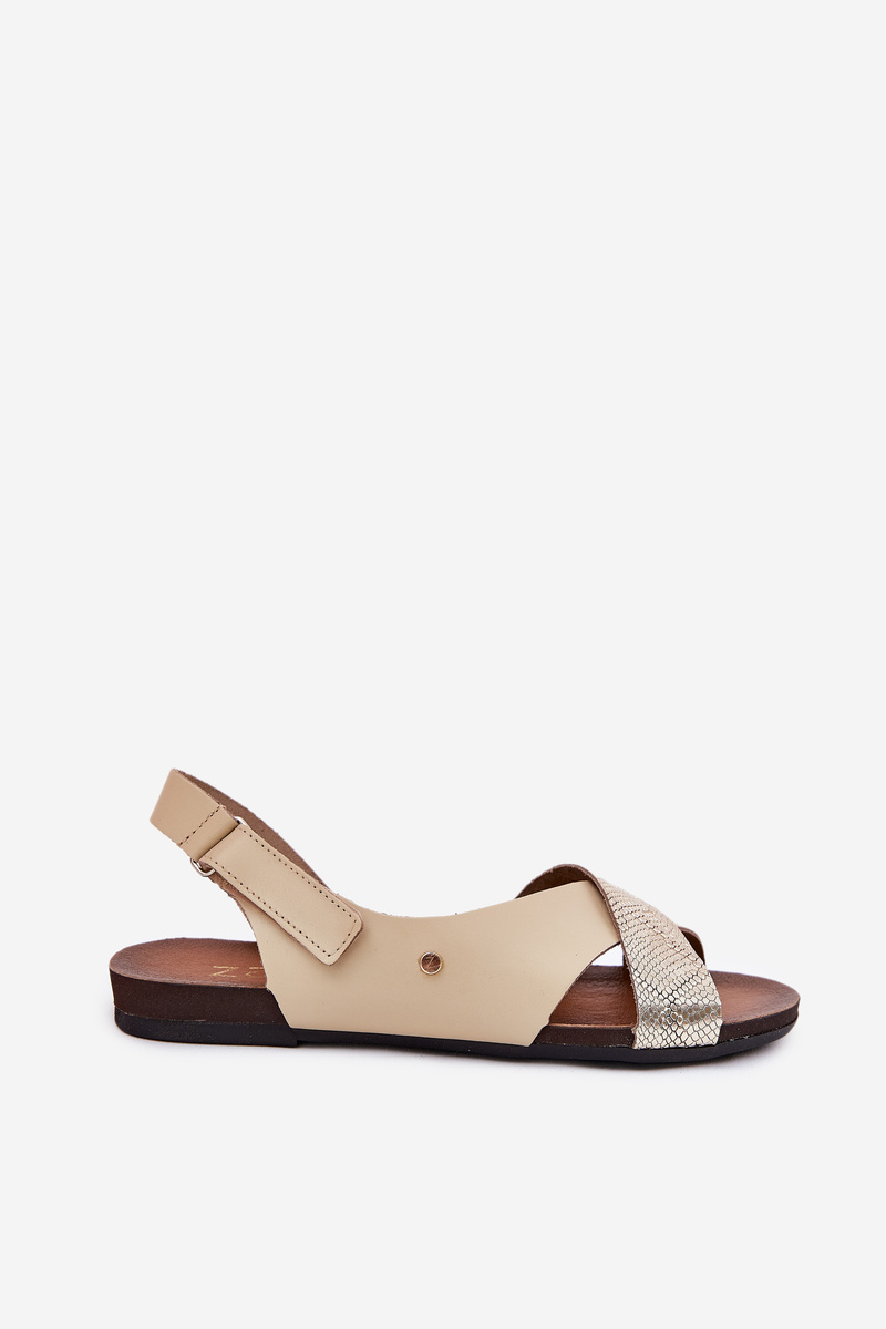 Kožené sandále na suchý zips béžovo-zlaté Zazoo 40141