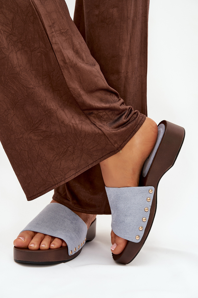 Дамски джапанки със златни капси, сини, Ferinna