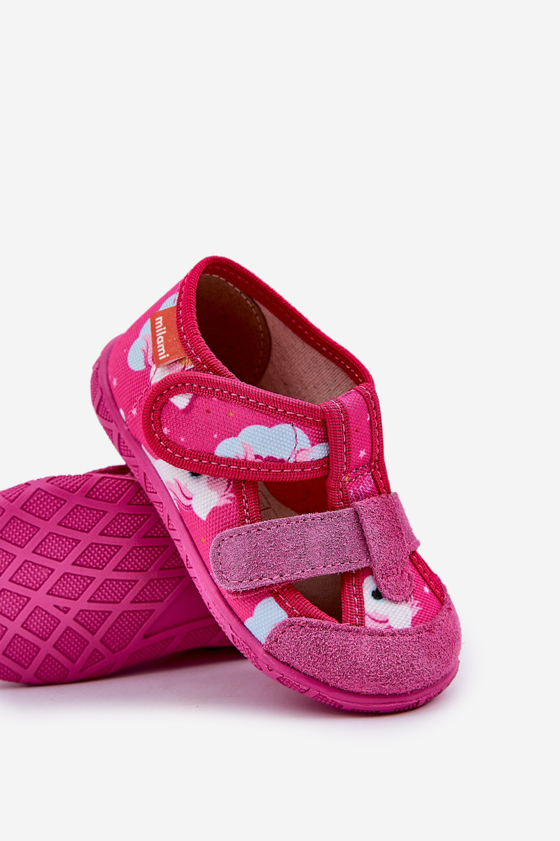 Boto Detské papuče Milami na suchý zips s jednorožcami fuksiová Reathiana