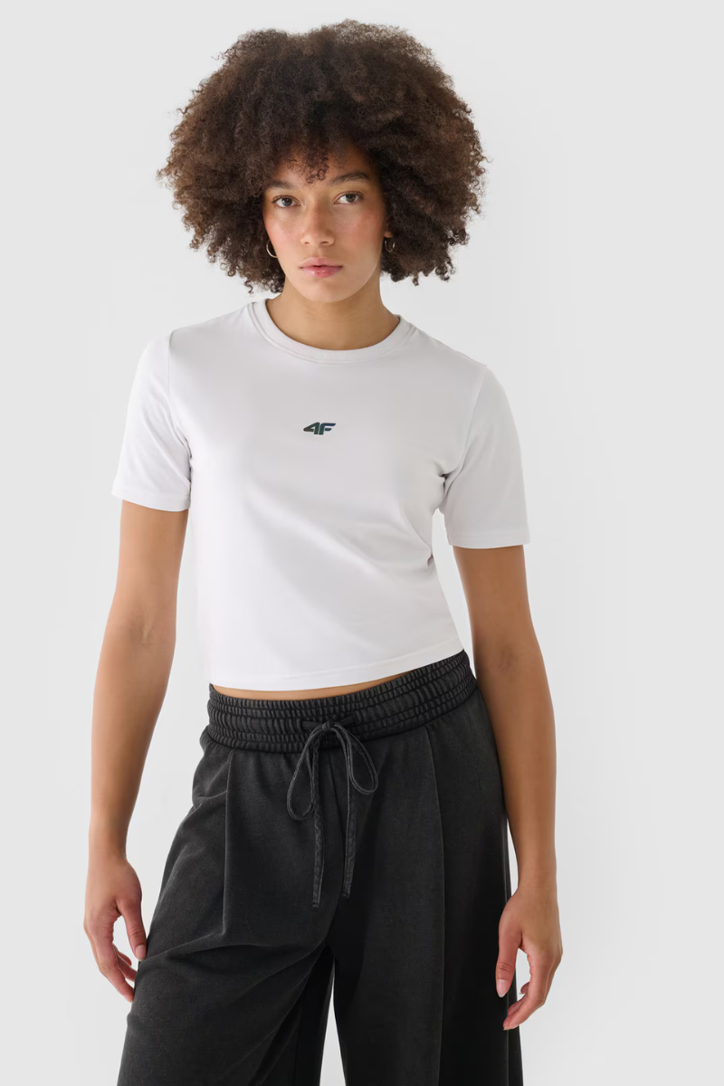 Damski Bawełniany T-shirt Slim Cropped 4F 4FWAW24TTS