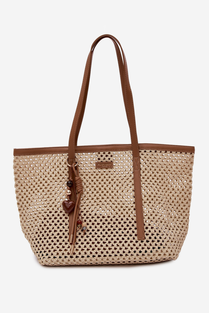 Flora&amp;Co Pletená Shopper Taška s Přívěskem Béžová