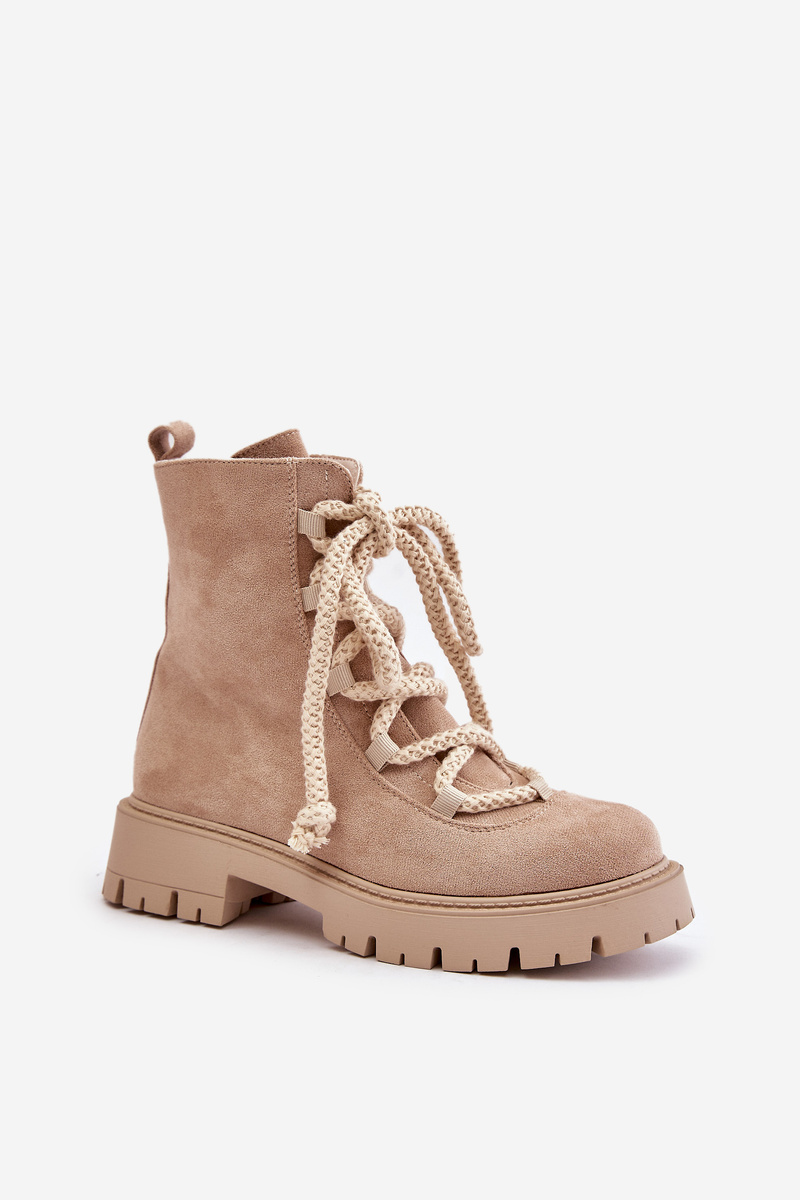 Insulated ankle boots made of eco suede with a zip light beige Caellita