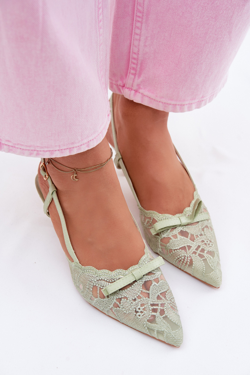 Дамски сандали на ток Boto Lace с панделка в зелено
