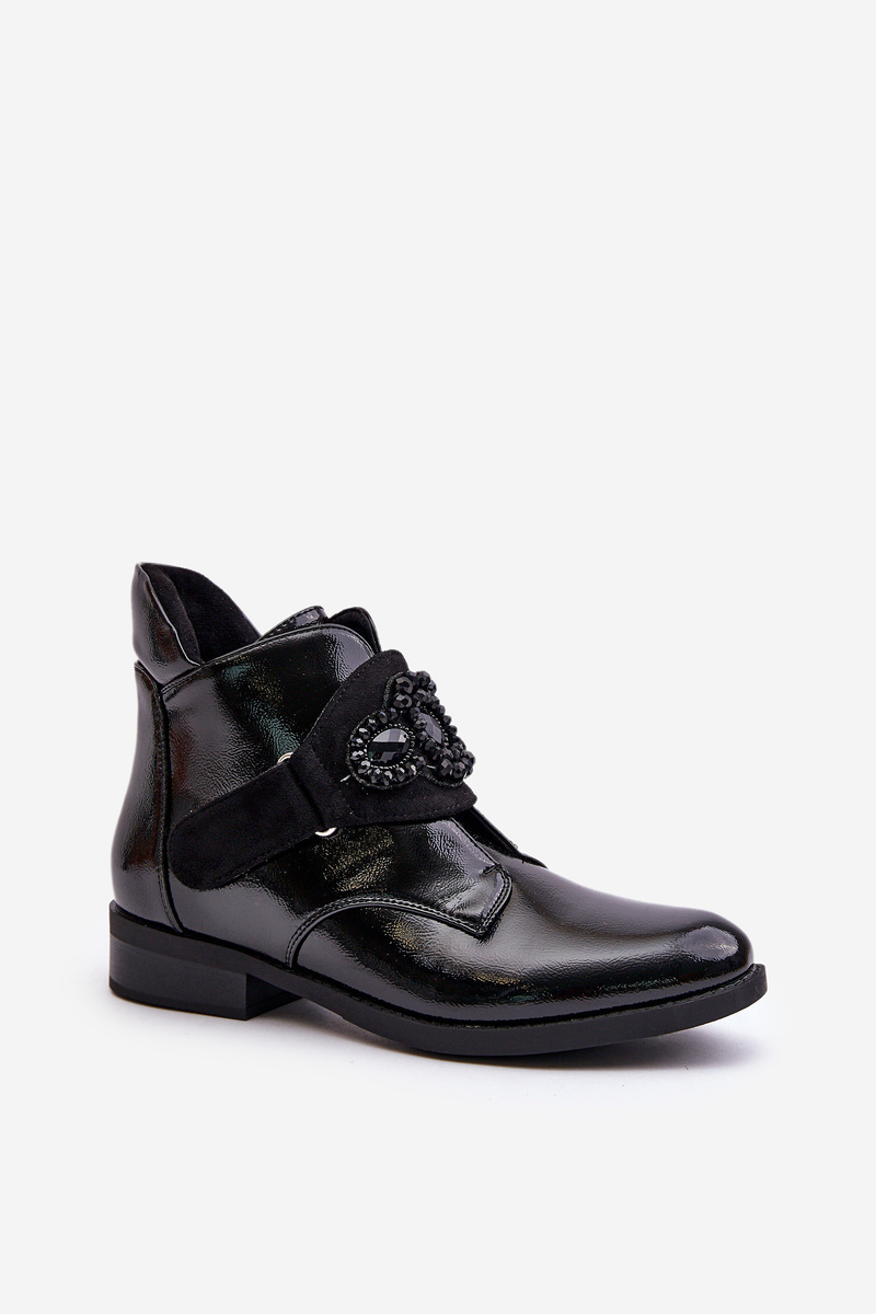 Lacquered women's ankle boots with decoration insulated S.Barski black