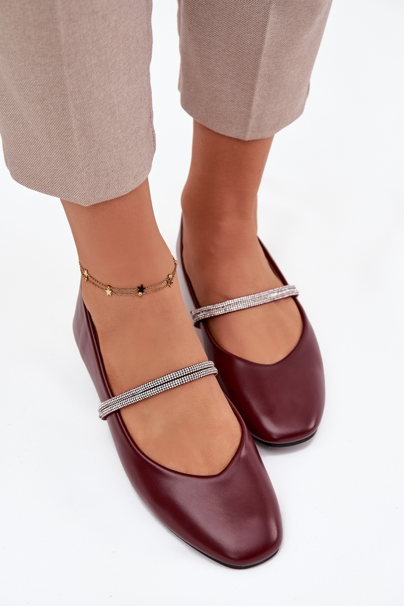 Dámske balerínky s lesklými remienkami bordové