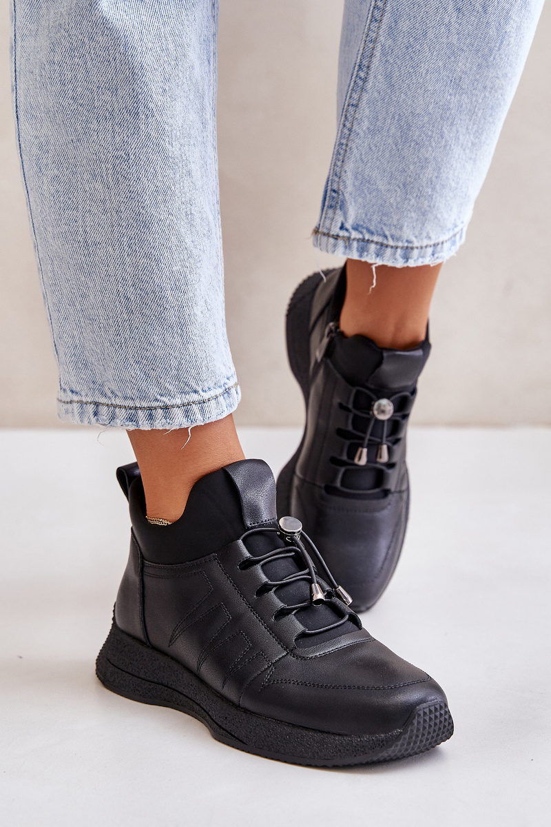 Insulated sports leather zipper shoes Artiker black