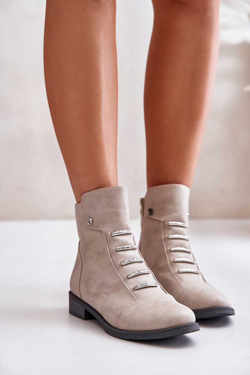 Insulated women's ankle boots on a flat heel beige Labise