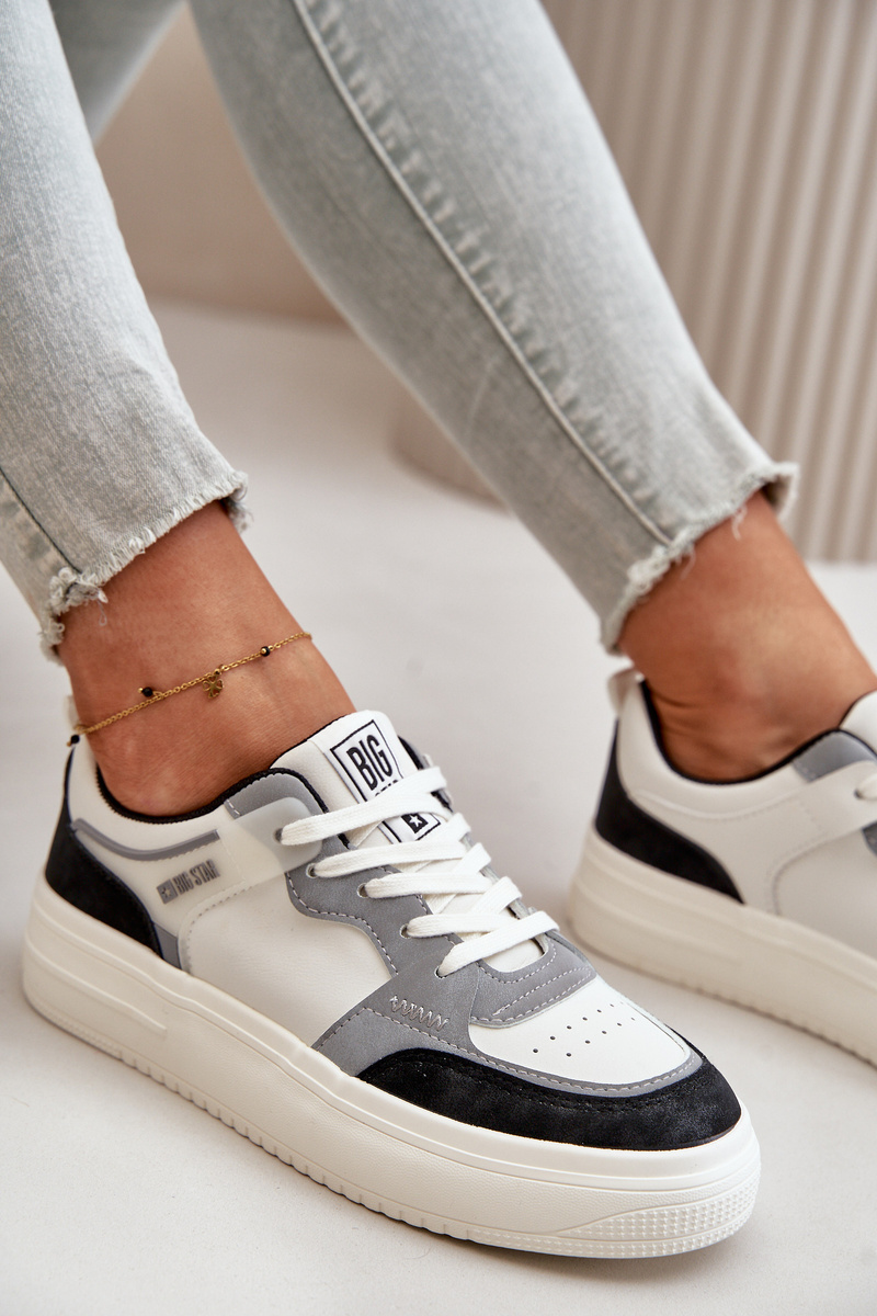 Women's low sneakers made of eco leather Big Star white-gray