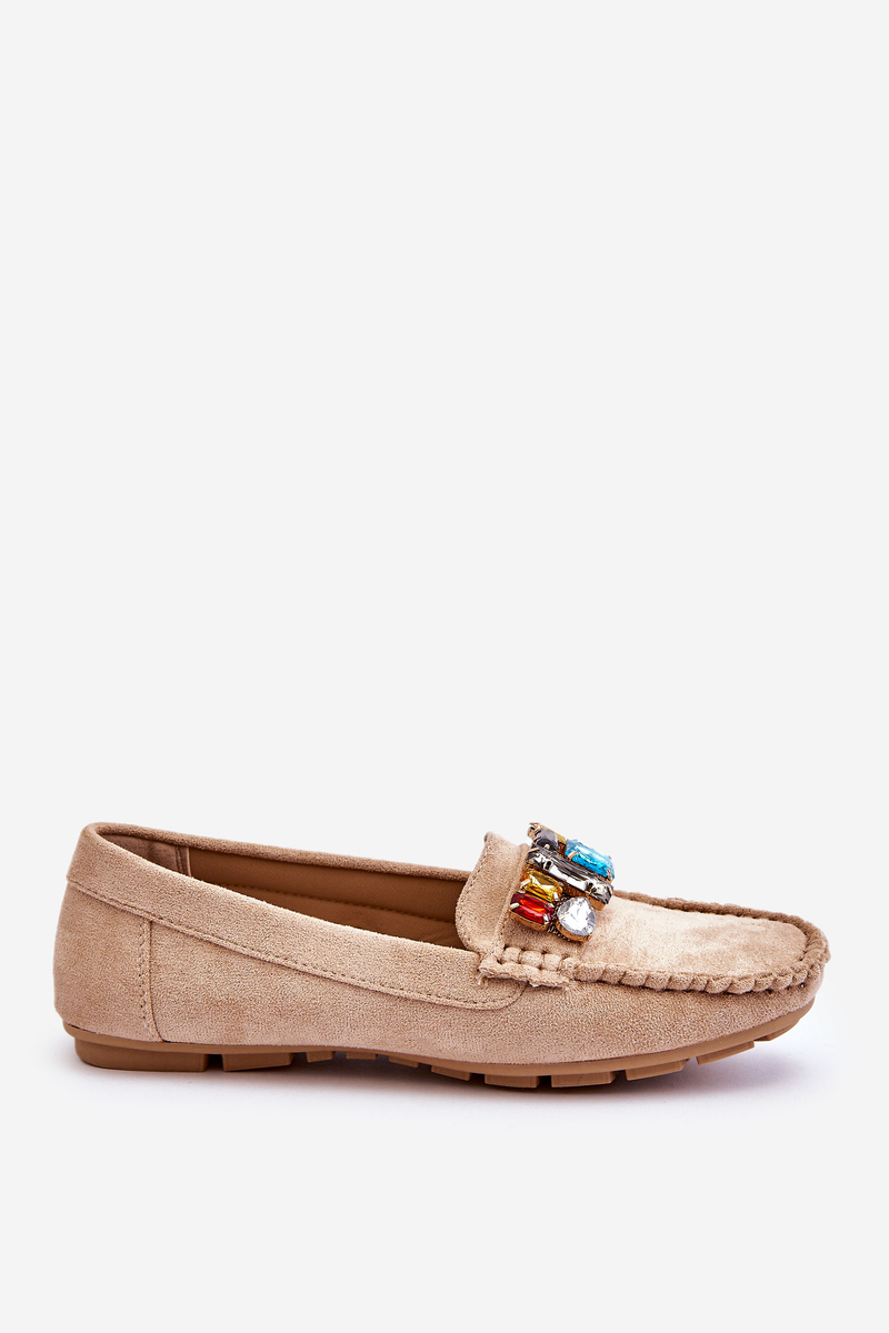 Womens suede moccasins with crystals Beige Lucille