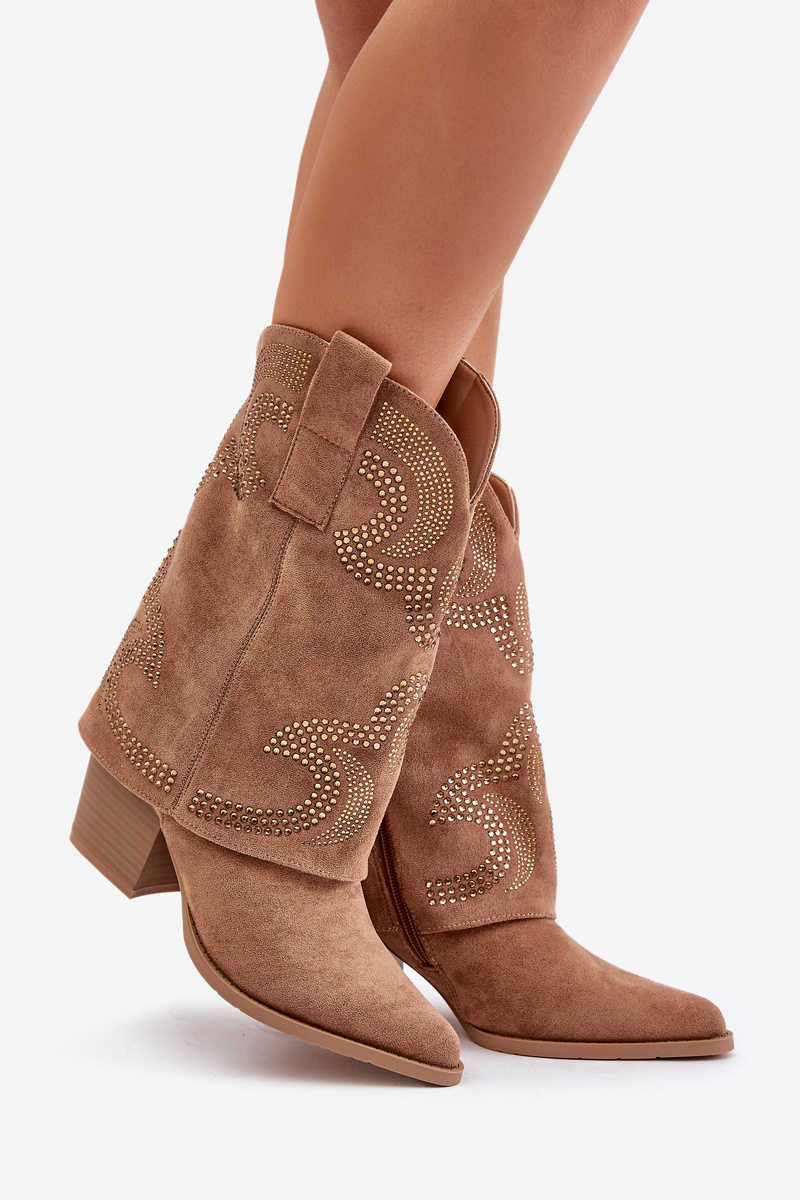 Decorated ankle cowboy boots to mid-calf with heel S.Barski Camel