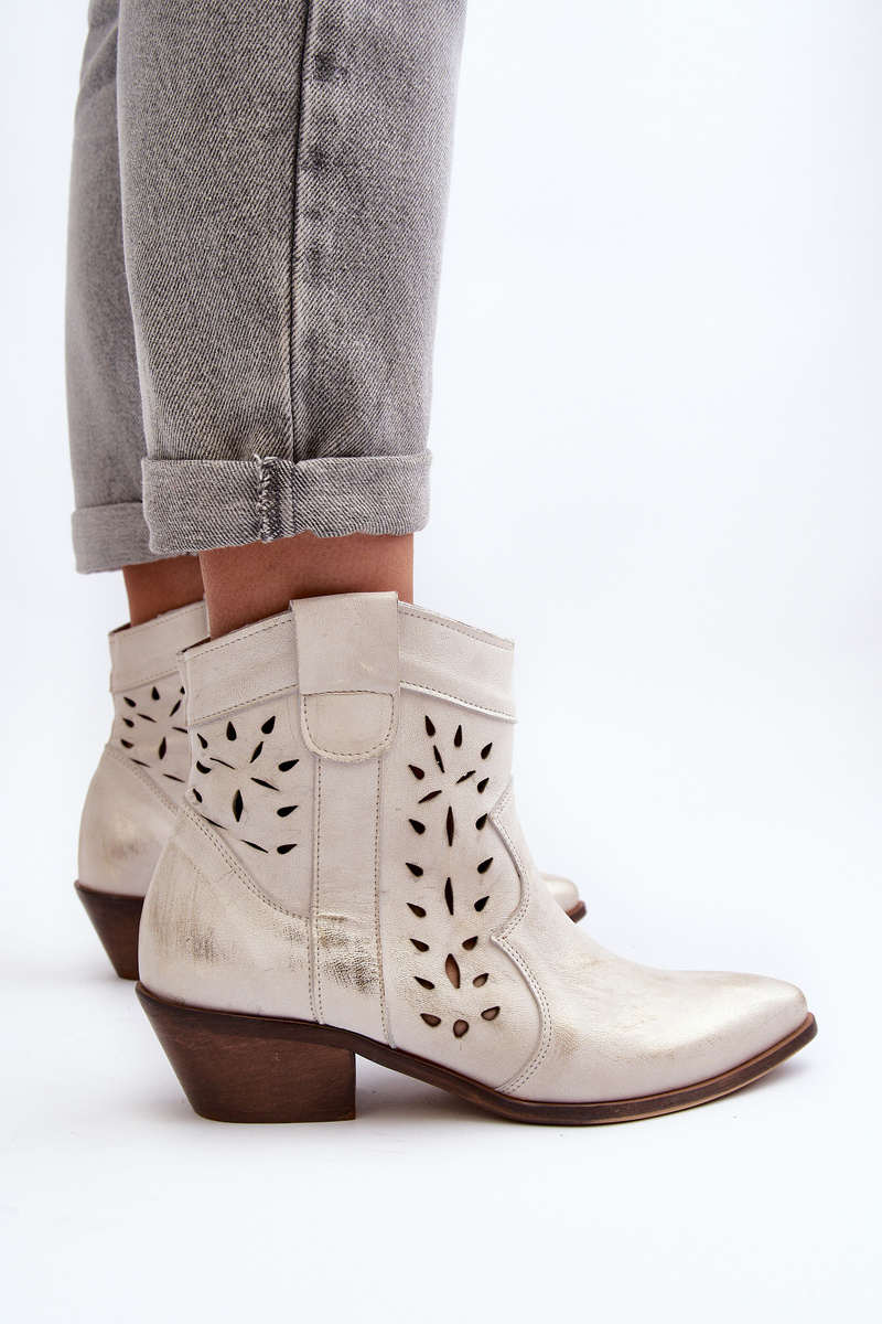 Botine perforate din piele 2870 Zazoo argintii