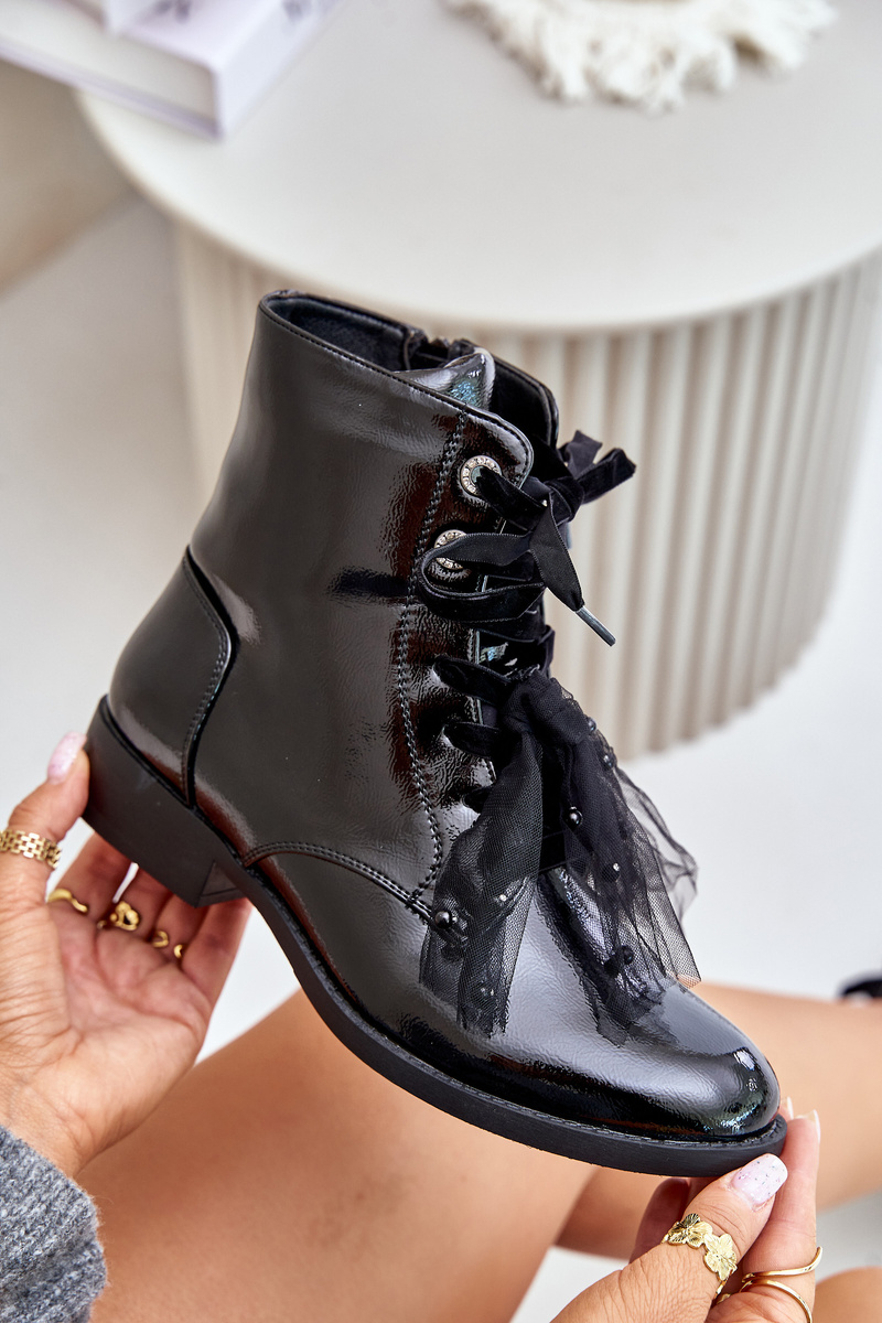 Patent Leather Insulated Ankle Boots With Zipper S.Barski Black